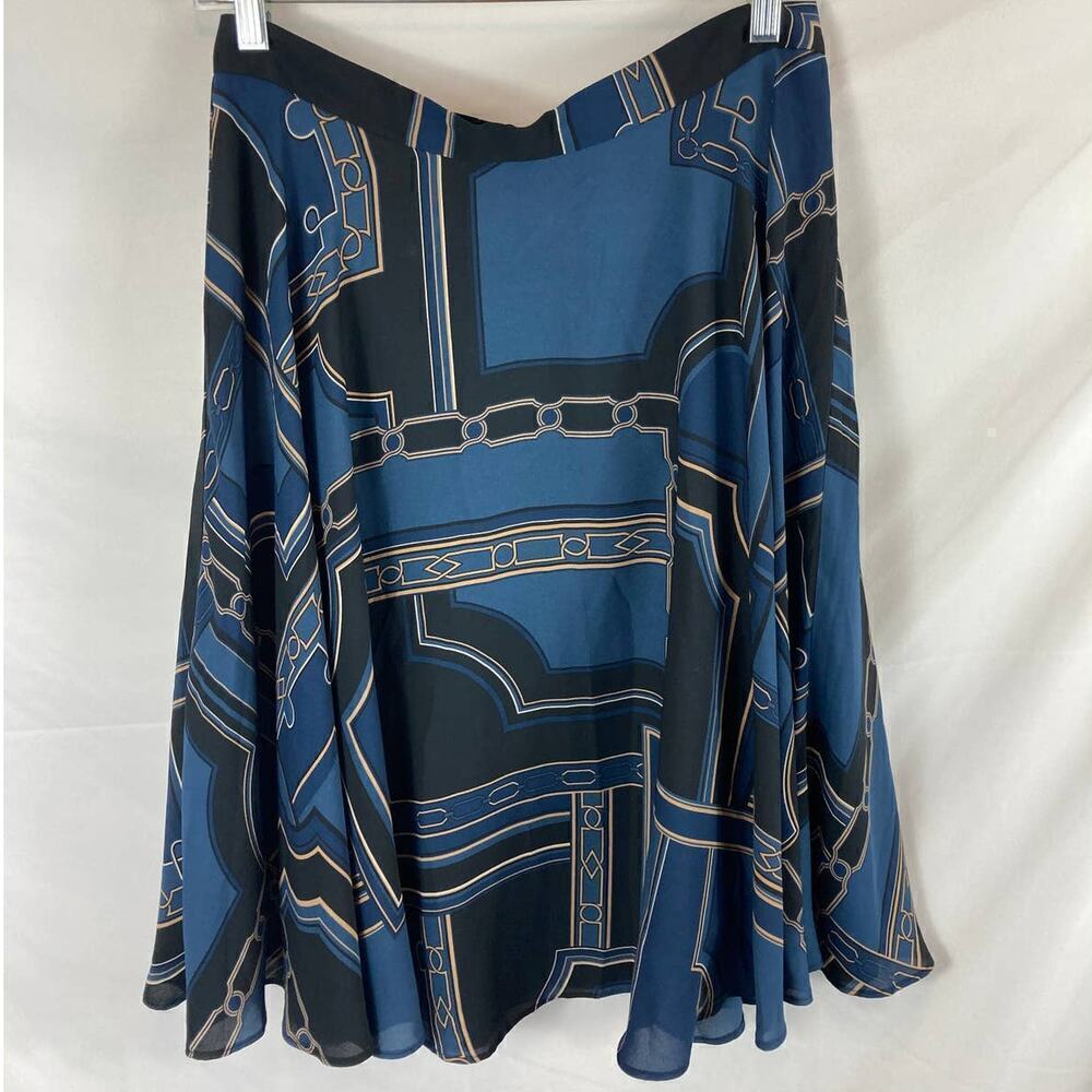 Ann Taylor Patterned Flow Skirt Black and Blue Size 6